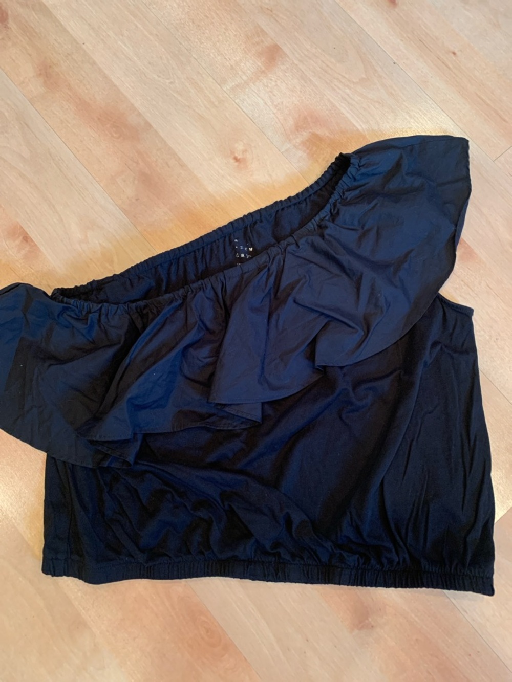 a new day Black One-Shoulder Ruffle Crop Top